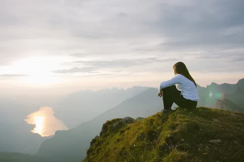 日落，傍晚，群山，阿尔卑斯山，瑞士，湖泊，瓦伦西，阿尔维尔