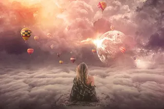 天空，爱，精神，在上面，在上面，梦想，气球，女人