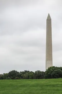 华盛顿特区购物中心从草山后面俯瞰华盛顿纪念碑。