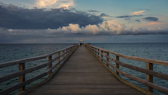 海桥，网，波罗的海，水，海，黄昏，云，天空