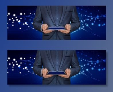 区块链、商人、平板电脑、控制、城市、男人、西装网络、网络