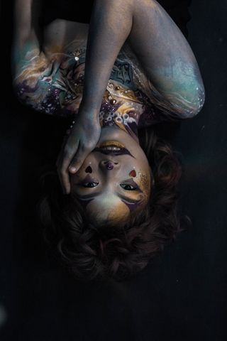 小丑, 女人, 女性, 肖像, 颠倒, 油漆, 画, 微笑