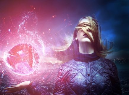 女人，蓝色，高领毛衣，上衣，壁纸，神谕女孩，照片蒙太奇，女巫