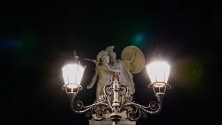 柏林, 德国, 雕像, 灯, 夜景, 大街, straßenbeleuchtung, licht