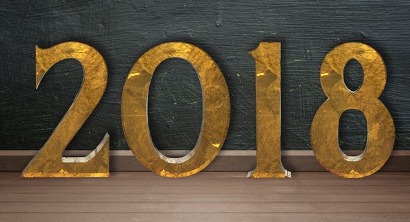 2018年黄金独立数字，顶部，棕色，木质，表面，2018年新年，数字