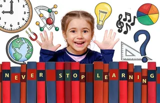 女孩，穿着，蓝色，长袖，衬衫，学校，学习，图案