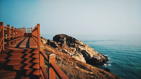 风景，走道，海滩，风景，走道，枸杞岛，东悬崖，大海