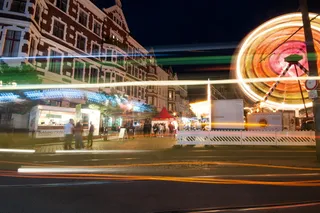 交通、黄昏、街道、照明、城市、摩天轮、旅行、傍晚