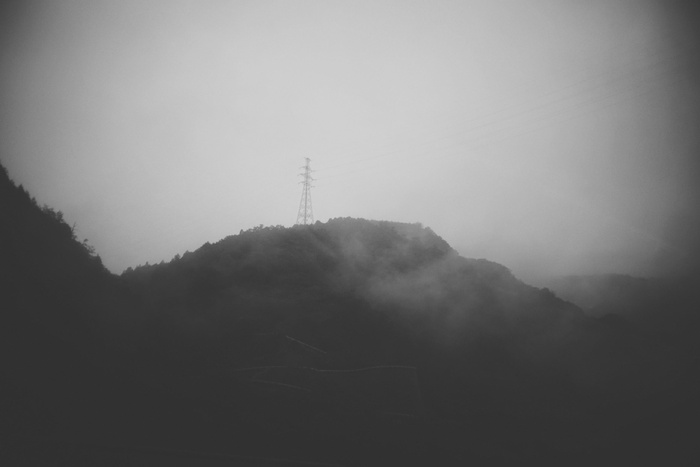 日本，山，电缆，雾，雾，天空，科技，宁静的景色