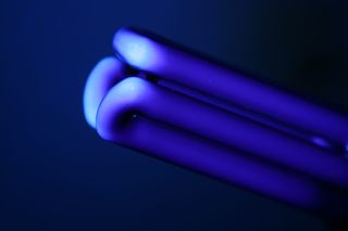 灯泡、蓝色、电力、能源、节能、荧光、摄影棚拍摄、室内