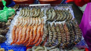 虾，虾，鱼市，市场，朝鲜，海鲜，食品