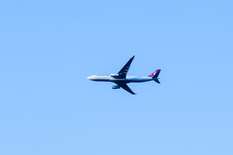 白色，黑色，客机，天空，土耳其航空公司，飞机，大型，在空中