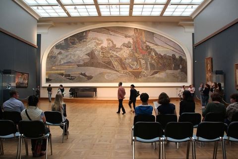 博物馆，绘画，访客，访客椅，看，人，室内，椅子