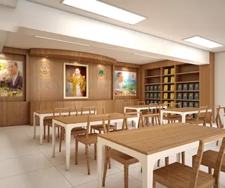 图书馆，书，椅子，桌子，室内，餐厅，咖啡馆，没有人