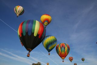 热，气球，气球，热空气，上升，天空，五颜六色，飞行