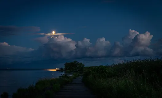 夜，风景，夜景，月亮，天空，云，路，路