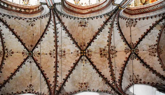 棕色彩绘天花板，建筑，建筑，德国，markttwiete 13，吕贝克，后堂，图案