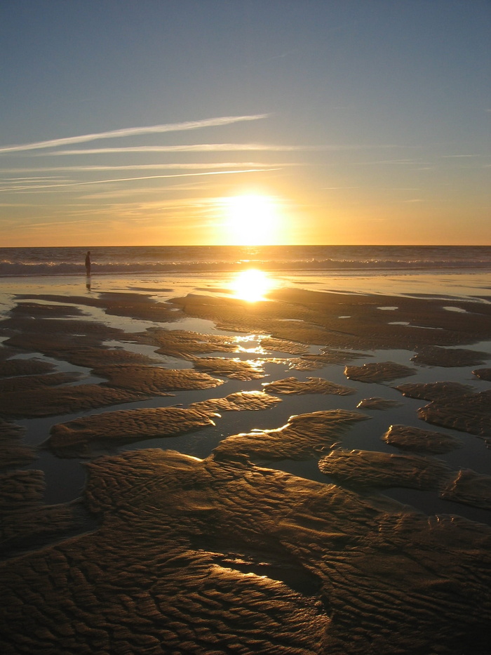 日落、背光、大海、海滩、落潮、沙滩、沙洲、abendstimmung