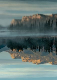 落基山和树木倒影照片