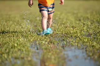 孩子，脚，飞溅，泥，水，夏天，水滴，乐趣