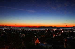 航空、摄影、城市、黄昏、区域、日落、天空、黑暗