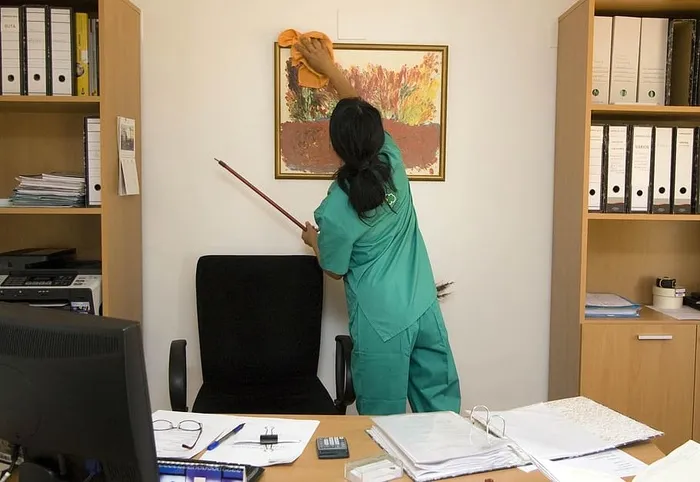 女清洁工油漆、室内、办公室、女清洁工、水鸭、磨砂、西装、清洁