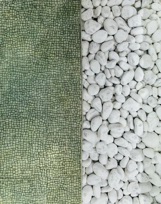 对比、分割、石头、岩石、白色、绿色、高角度视图、大对象组