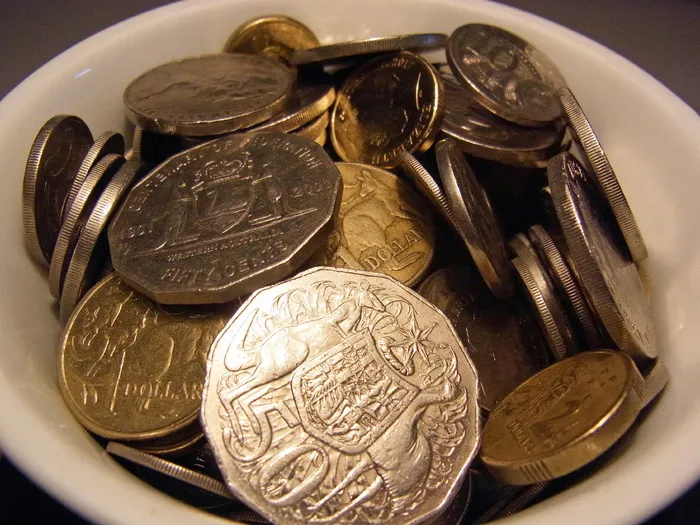 金色硬币，碗，澳大利亚硬币，货币，现金，货币，银，金
