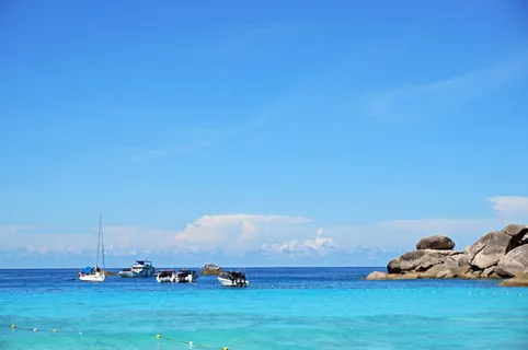 泰国，西米兰群岛，海，船，水，蓝色，天空，宁静