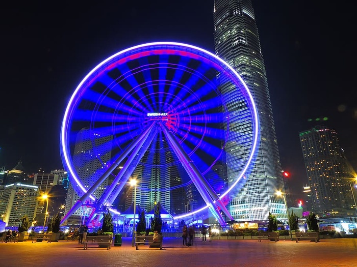 香港、观察、车轮、城市、旅游、天际线、建筑、亚洲