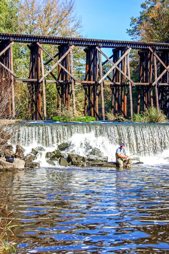 汉密尔顿，美国，渔民，捕鱼，河流，岩石，密歇根州，瀑布
