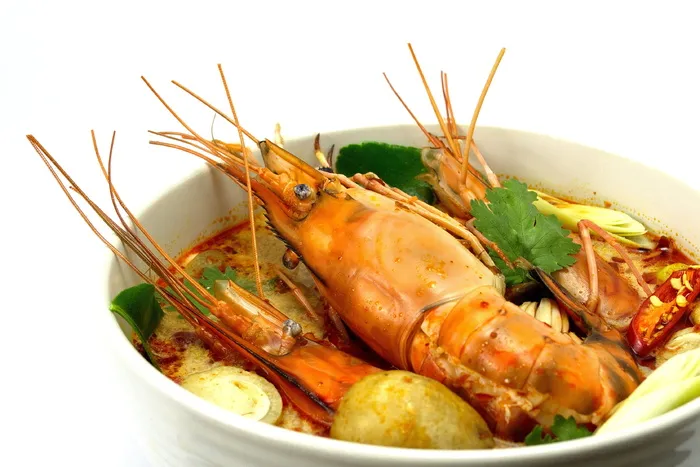 熟的，虾，碗，汤，酸辣汤，食物，泰国，泰国食物