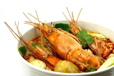 熟的，虾，碗，汤，酸辣汤，食物，泰国，泰国食物