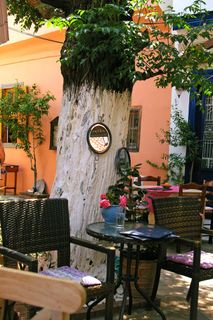 黑钢桌子，萨莫斯，希腊，假日，夏天，水，海，海滩