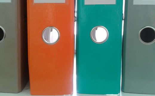 特写照片，四张，各种颜色，文件，组织者，活页夹，记录，数据