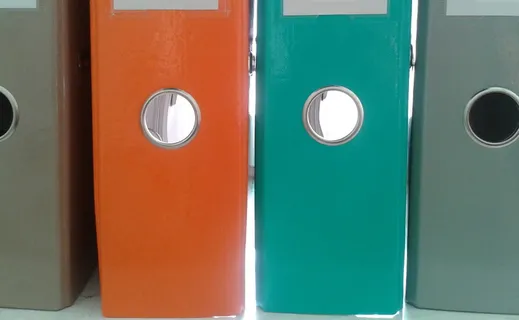 特写照片，四张，各种颜色，文件，组织者，活页夹，记录，数据