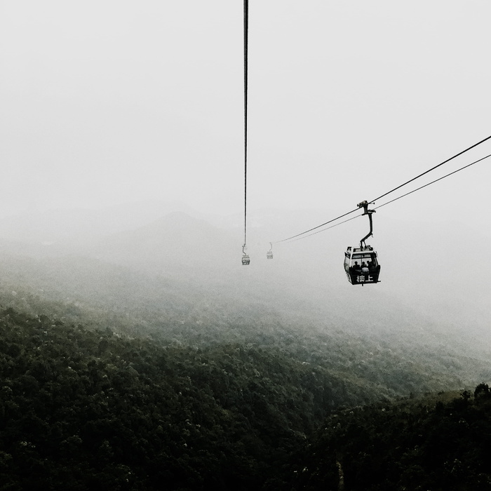 香港、昂坪、云景、雾、景观、山脉、缆车、索道