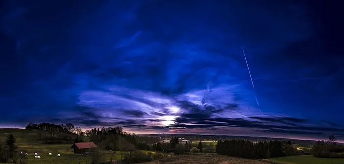 摄影、风暴、农舍、日落、全景、天空、风景、自然