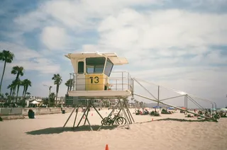 圣地亚哥，使命海滩，美国，雨伞，自行车，棕榈树，沙子，35 毫米