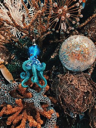 海怪，海怪，章鱼，蓝色，金色，银色，新年，圣诞节