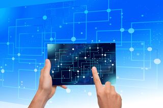 蓝色抽象墙纸、触摸屏、电路板、导体、电路、计算器、计算机、访问