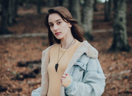 树, 女, 女人, 牛仔服, 肖像, 森林, 肖像, 牛仔布