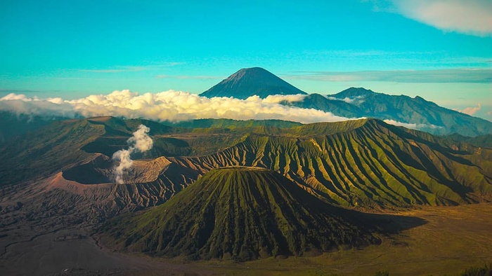 上面，云，风景，山，火山，蓝天，美丽，自然