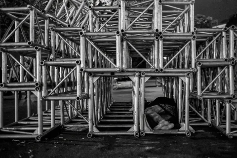 人，睡觉，脚手架，无家可归，乞丐，街道，生活，穷人