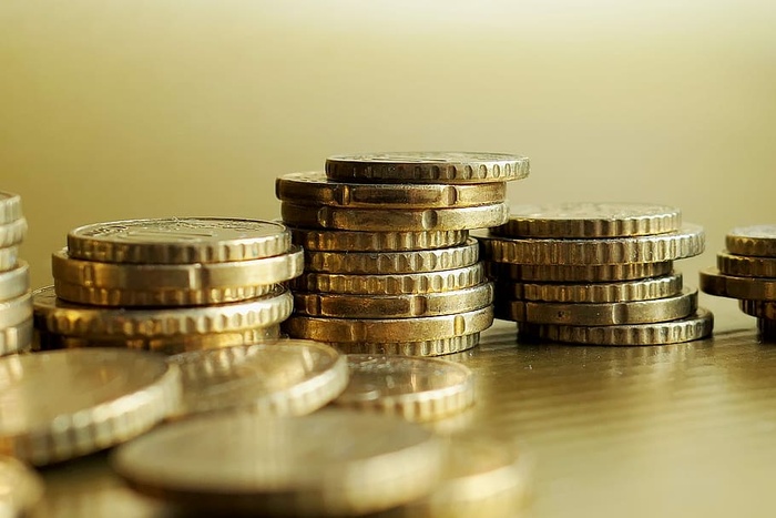 金色硬币堆、金色、零钱、欧元分、货币、金属、财富、金融