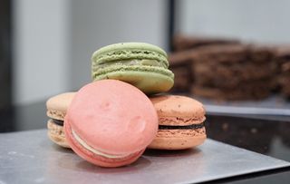 macaron，macarons，粉色，甜点，食品，饼干，粉彩，彩色