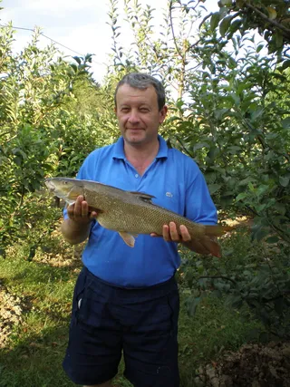 鱼，捕获，杠铃，大型，一人，植物，前视图，成年