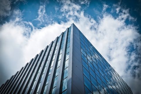 低, 角度, 高层, 建设, 建筑, 摩天大楼, 城市, 玻璃幕墙