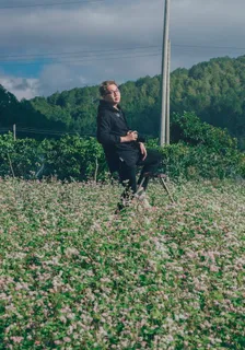 白天，一名男子在绿色灌木丛上手持黑色单反相机