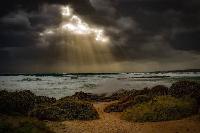 海滩，海岸，大海，天空，云朵，戏剧，风景，自然